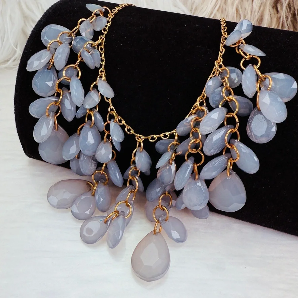 Light Lavender Faceted Teardrop Statement Necklace & Dangle Earrings Set